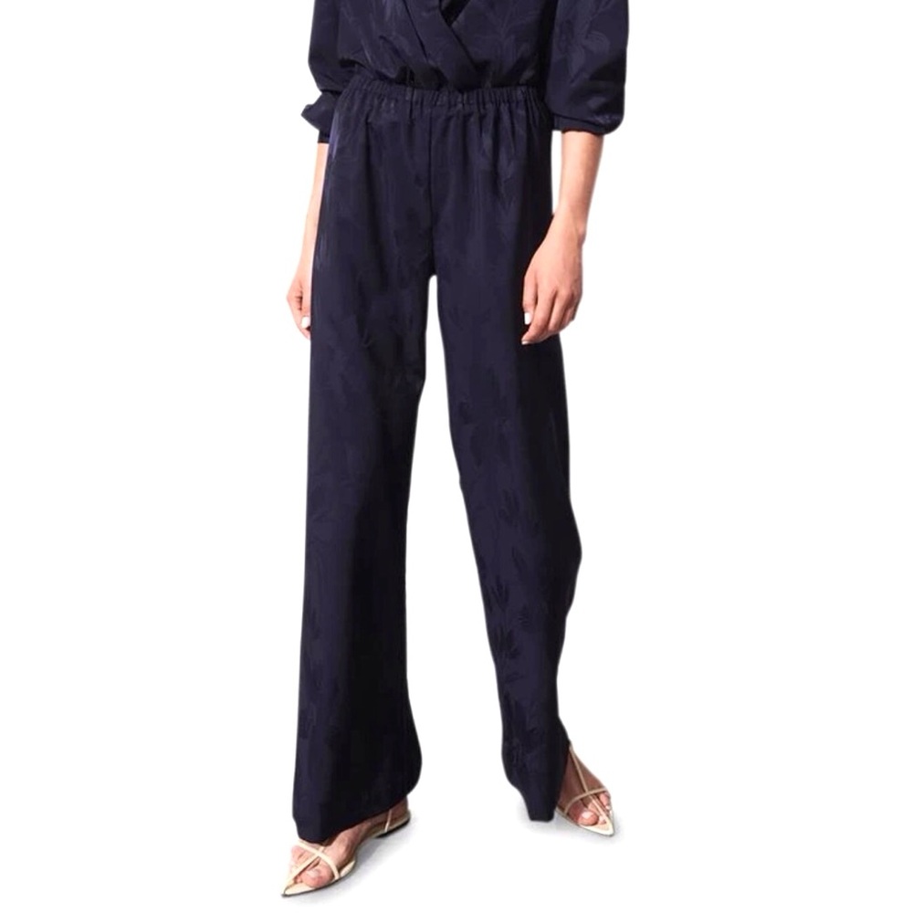 Figue Devon Floral Jacquard Wide Leg Pull On Pants Navy Blue Size XXL